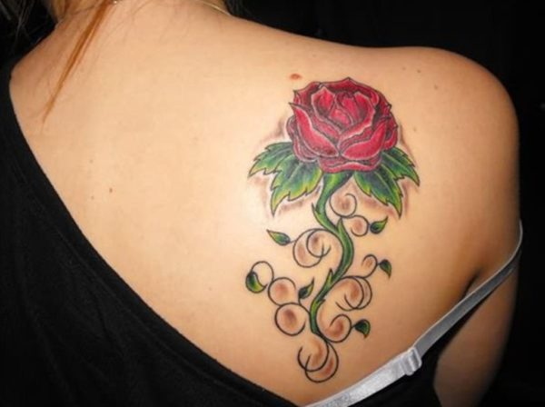 Red Rose Tattoo On Shoulder