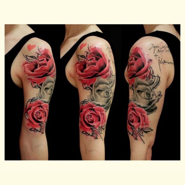 Red Roses Tattoo On Left Shoulder