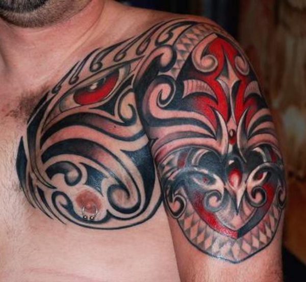Red Samoan Tattoo On Right Shoulder