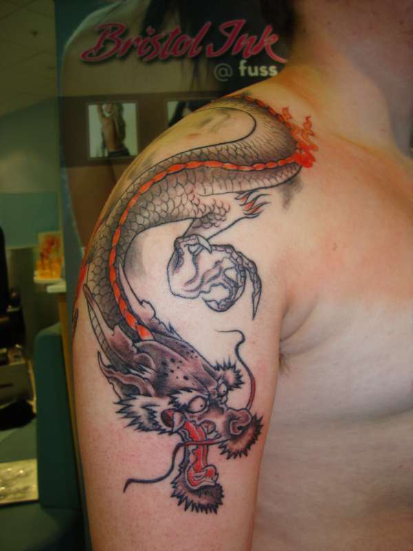 Red Shoulder Dragon Tattoo