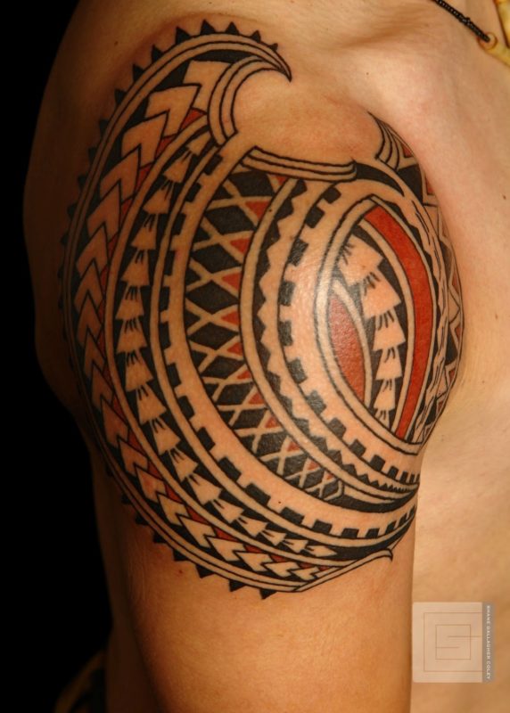 Red Tribal Geometric Tattoo