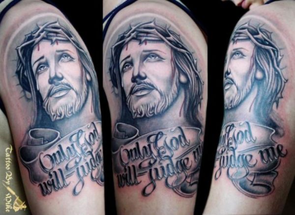 Religion Lettering Tattoo