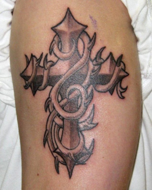 Religious Cross Shoulder Tattoo