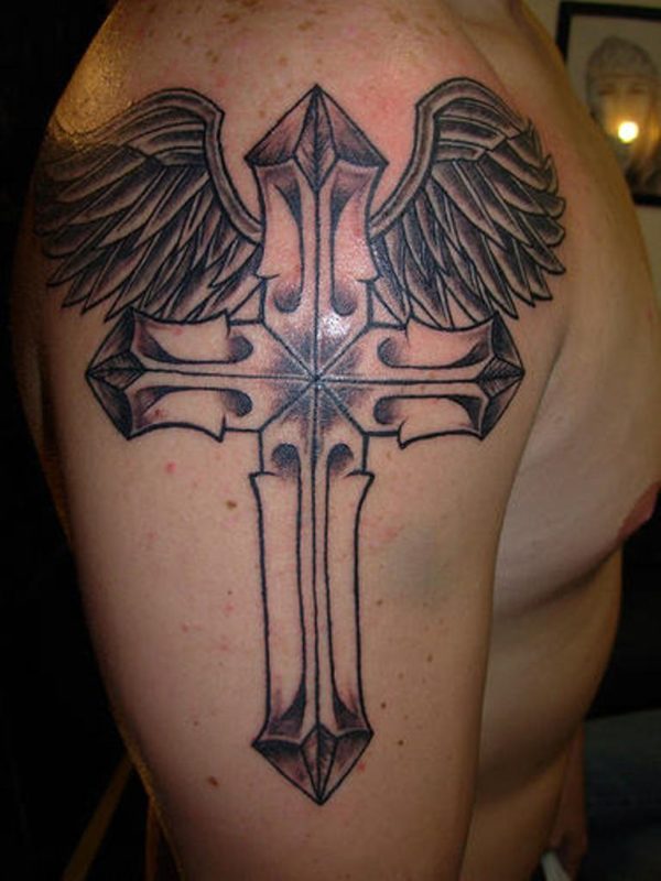 Religious Cross Winged Tattoo
