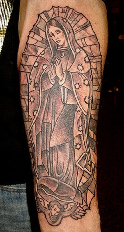 Religious Mary Shoulder Tattoo On Left Shoulder