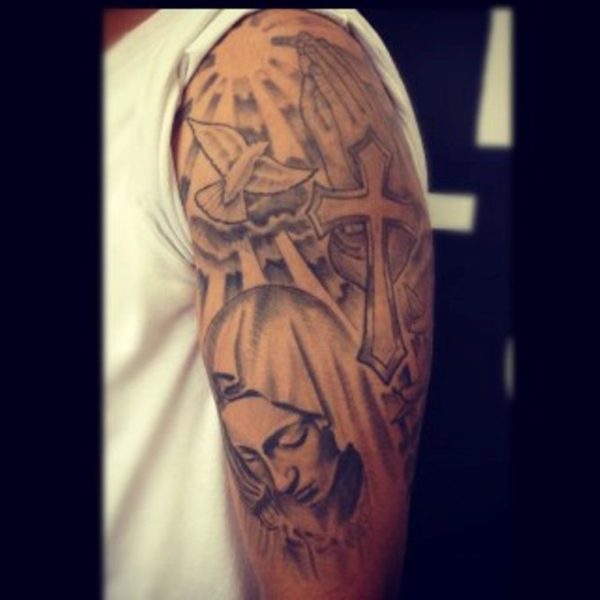 Religious Tattoo On Shoulder