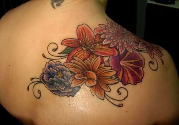 Right Back Shoulder Flower Tattoo