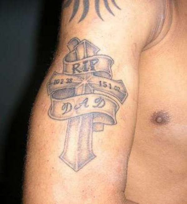 Rip Dad Tattoo On Shoulder