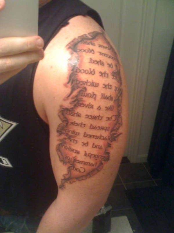 Rip Right Shoulder Lettering Tattoo