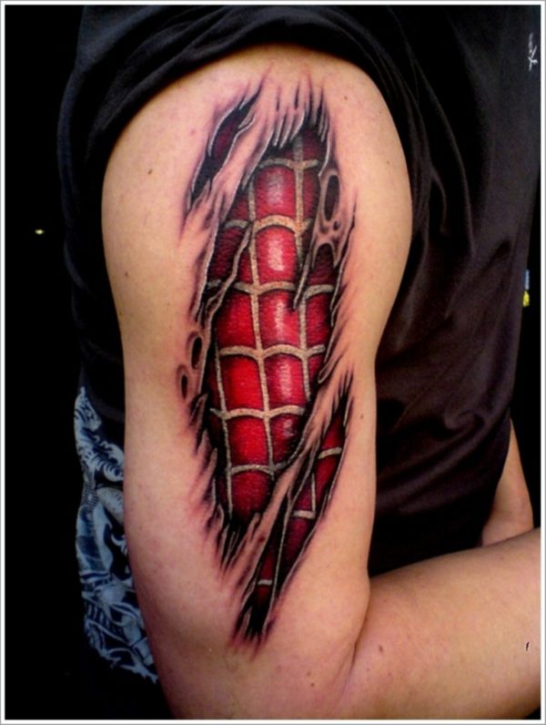 Ripped Skin Red Tattoo On Shoulder