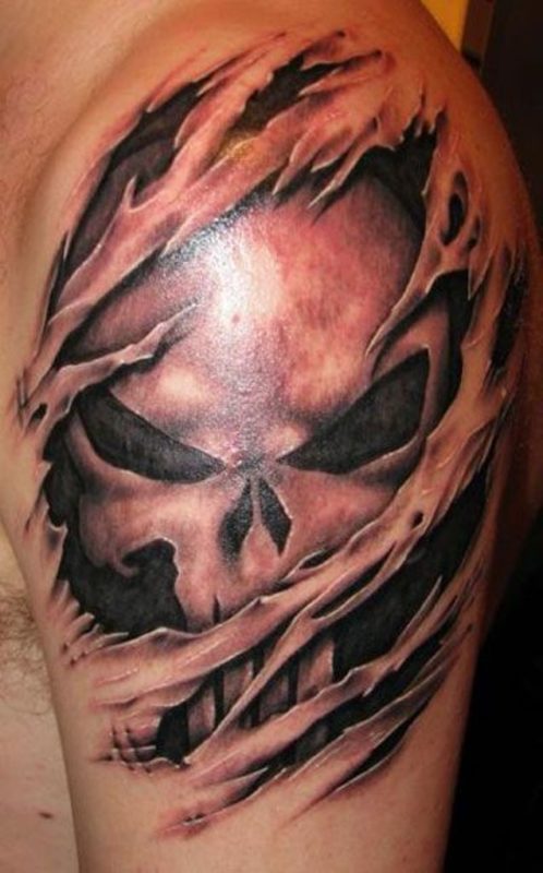 Ripped Skin Skull Tattoo