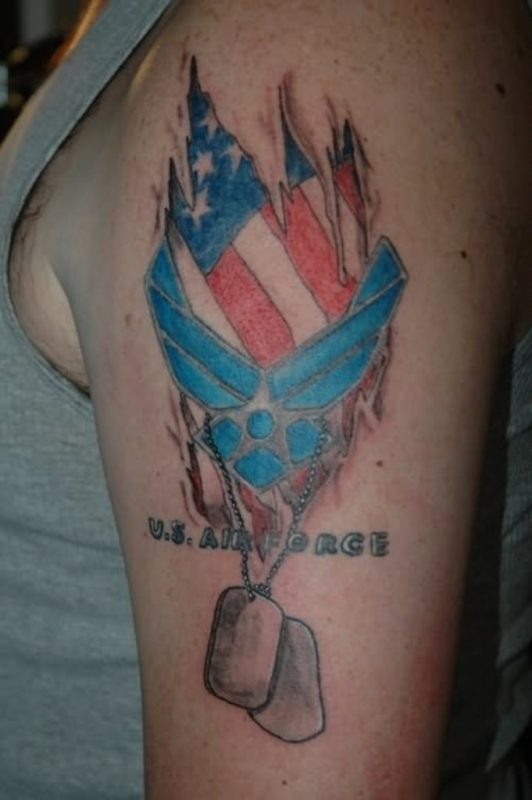 Ripped Skin USA Flag Logo Tattoo