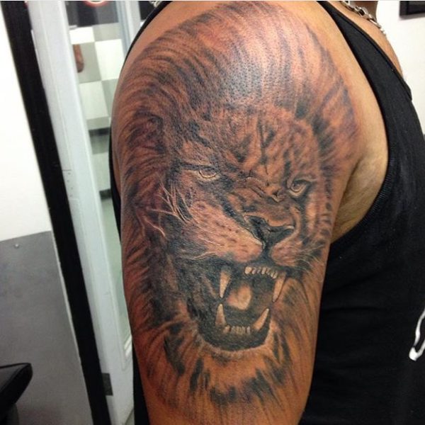 Roaring Lion Designer Shoulder Tattoo