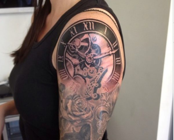 Rose And Clock Tattoo Design