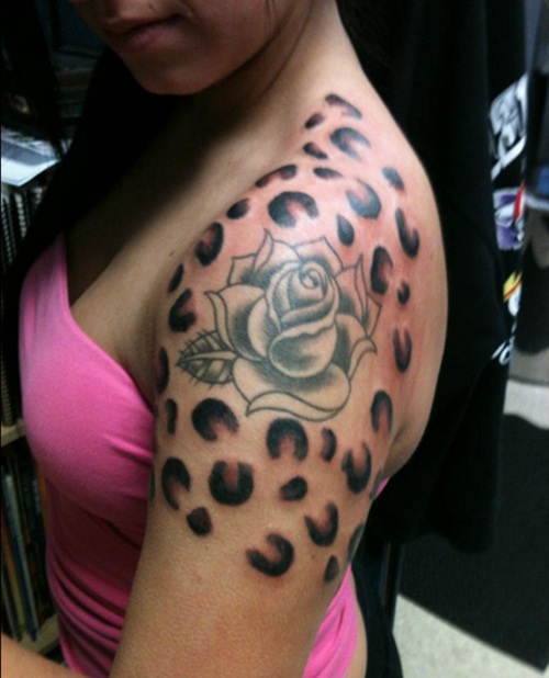 Rose And Leopard Design Tattoo
