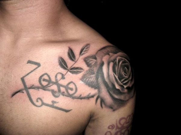 Rose And Lettering Design Tattoo-