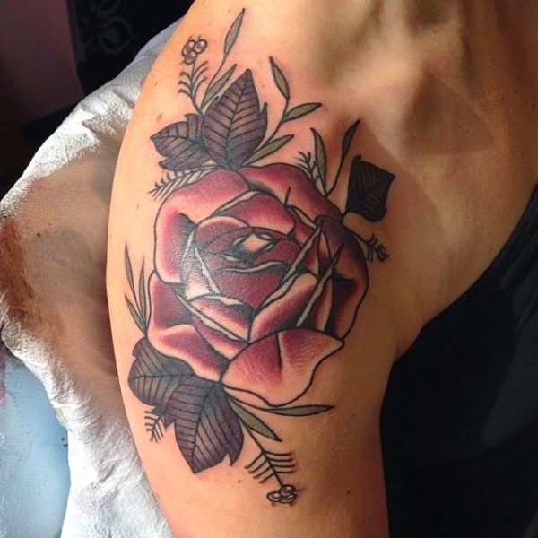 Rose Blade Shoulder Tattoo For Women