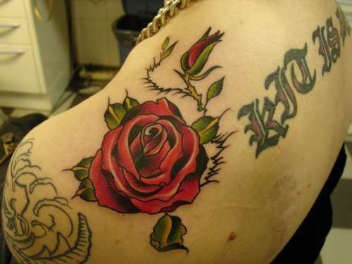 Rose Flower Lettering Design Tattoo