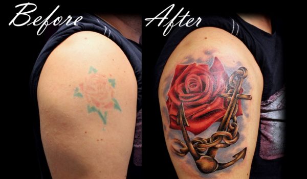 Rose Flower Shoulder Clover Tattoo