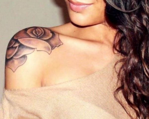Rose Flower Tattoo On Shoulder