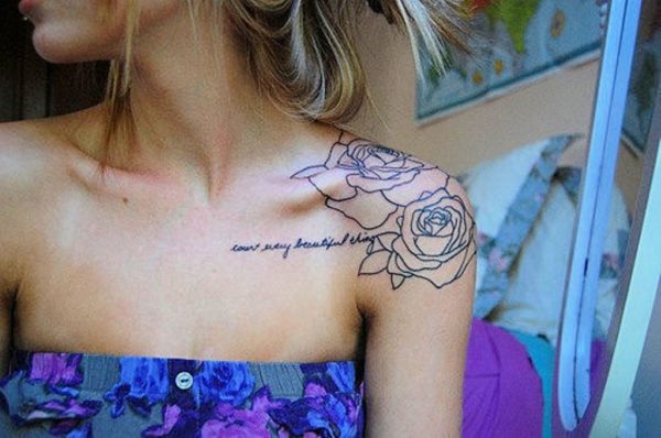 Rose Tattoo On Left Shoulder