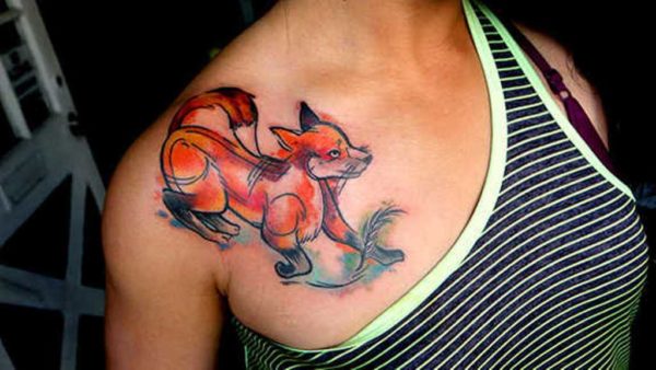 Running Fox Shoulder Tattoo