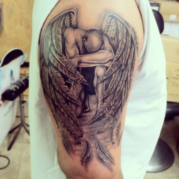 Sad Angel Shoulder Tattoo Design