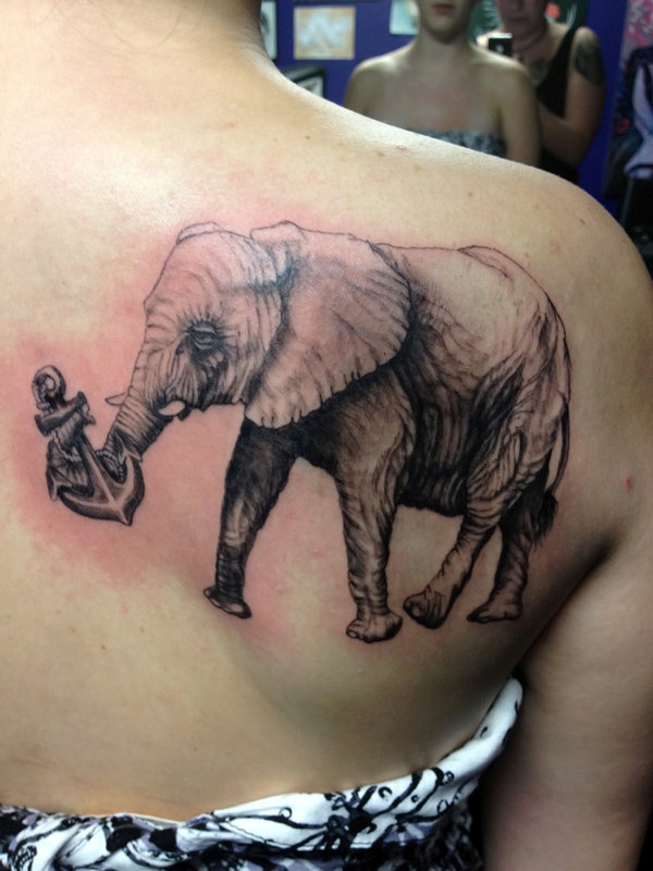 Sad Elephant Tattoo On Shoulder