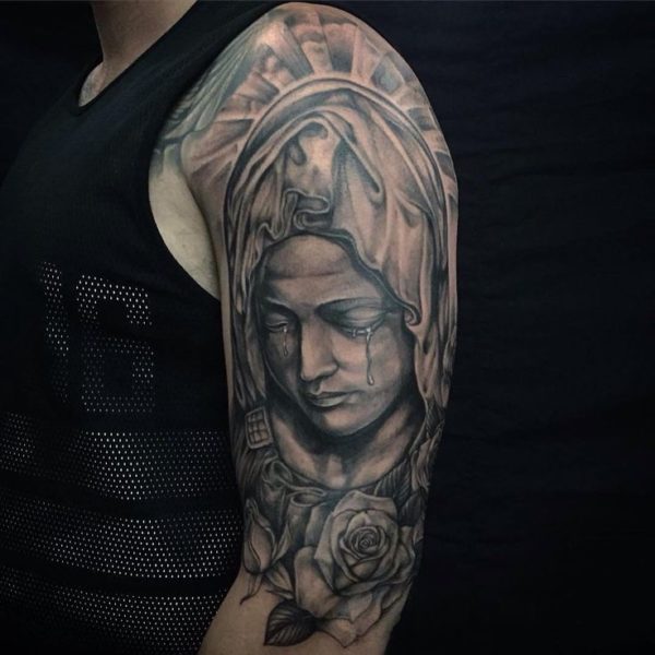 Sad Mary Shoulder Tattoo