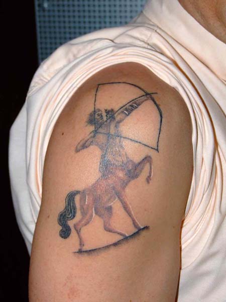 Sagittarius Tattoo On Right Shoulder