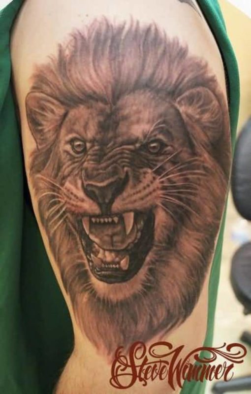 Scary Lion Shoulder Tattoo