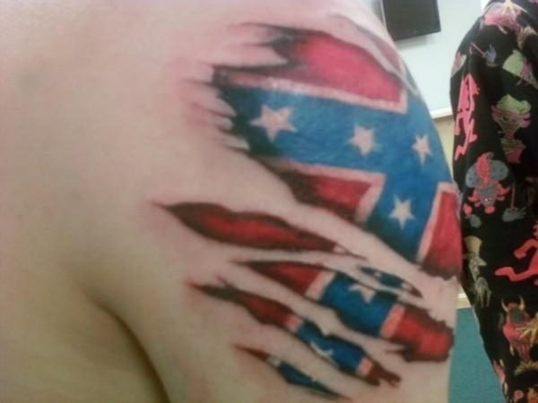 Sensational Rebel Flag Ripped Skin Tattoo For Men