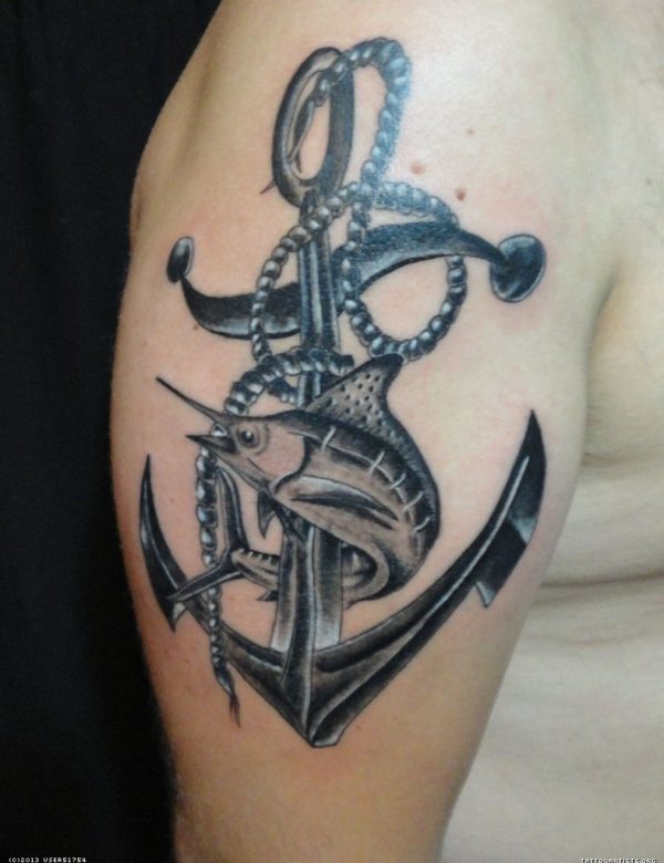 Shark Sailor Shoulder Tattoo