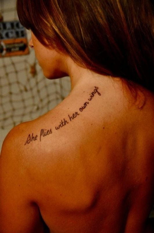 She Flies With Her Own Wings Lettering Tattoo