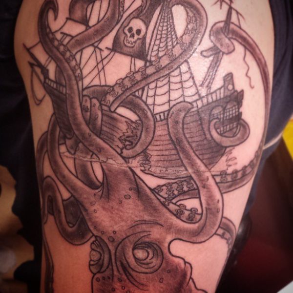 Ship And Kraken Tattoo