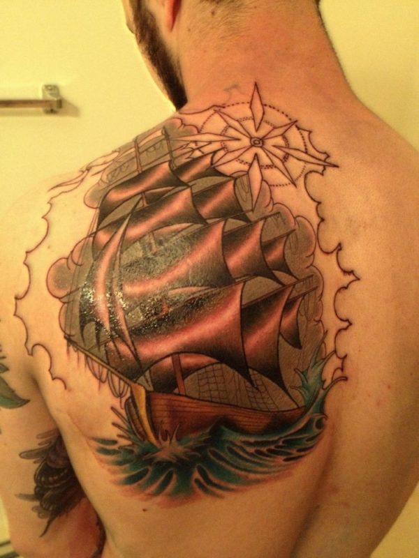 Ship Nautical Shoulder Tattoo Design