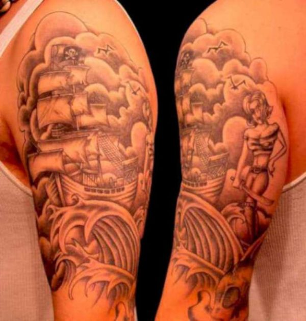 Ship Sleeve Shoulder Tattoo