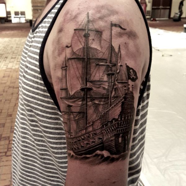 Ship Tattoo On Shoulder
