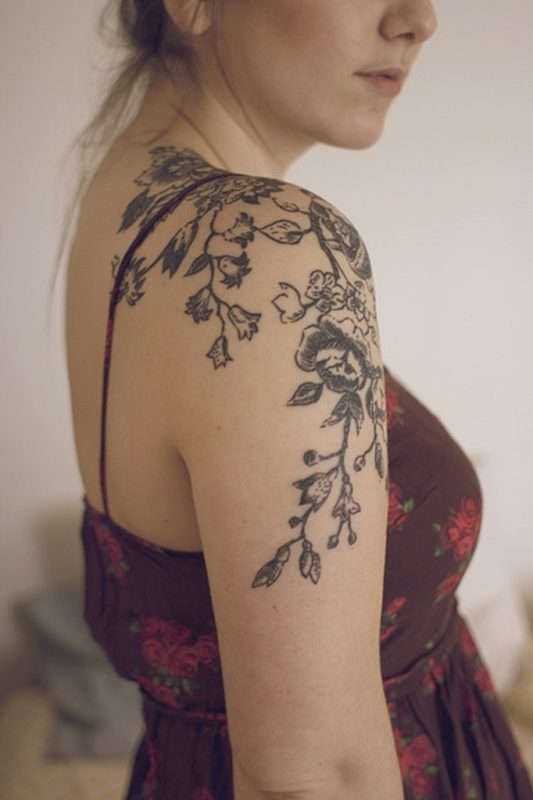Shoulder Cover Up Flower Tattoo
