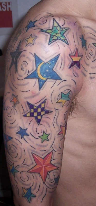 Shoulder Joint Colored Star Tattoo