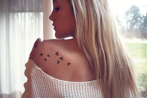 Simple Birds Tattoo On Left Shoulder