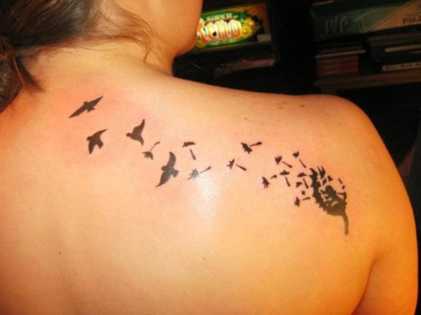 Simple Birds Tattoo On Shoulder Back
