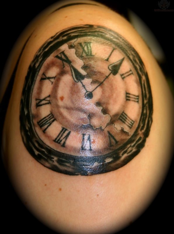 Simple Clock Tattoo On Shoulder