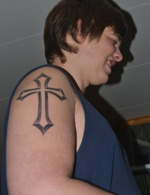 Simple Cross Tattoo Design On Shoulder