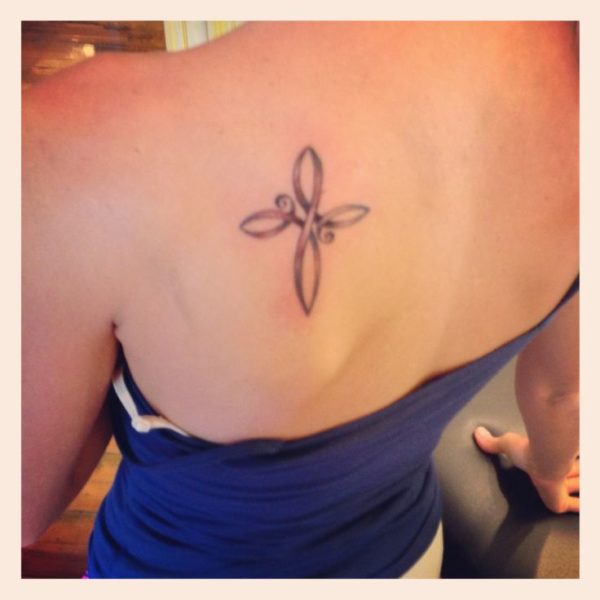 Simple Cross Tattoo On Shoulder