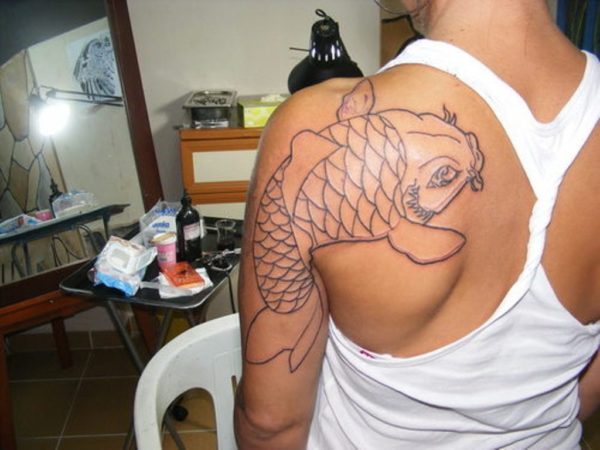 Simple Fish Deign Tattoo On Shoulder