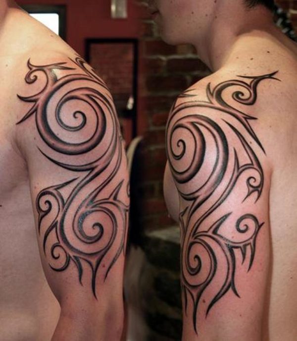 Simple Grey Tribal Shoulder Tattoo Design