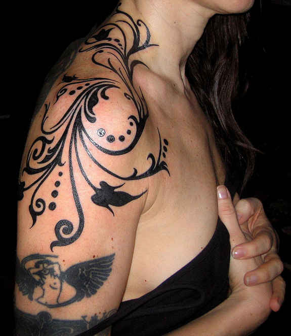 Simple Tribal Shoulder Tattoo For Women