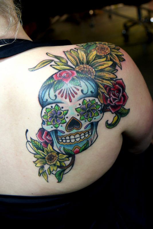Skull And Vintage Shoulder Tattoo