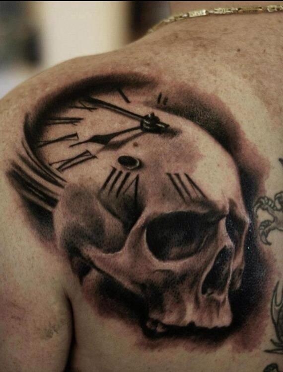 Skull And Clock Tattoo Design